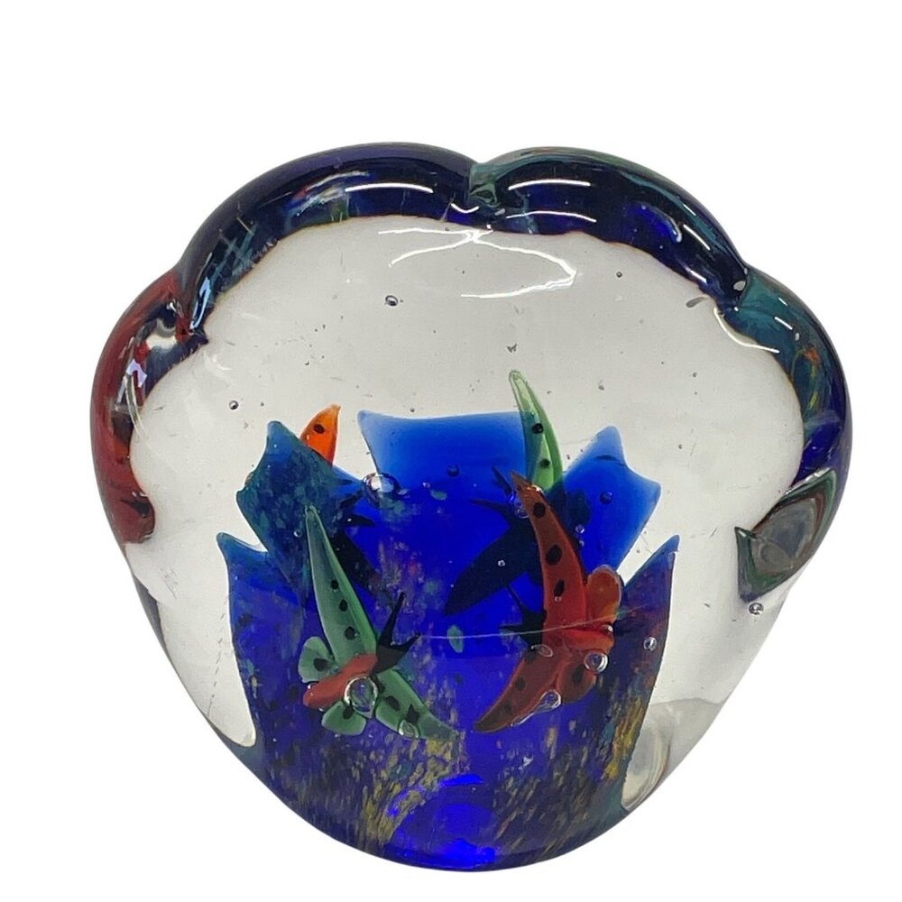 Murano Style Art Glass Paperweight‎ Shell Aquarium Butterfly Fish Vintage